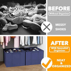 SpaceAid Shoe Organizer for Closet, 2 Pack Foldable Shoe Storage Containers Baskets Boxes Bins w/Adjustable Dividers, Fits 16-32 Pairs, Blue