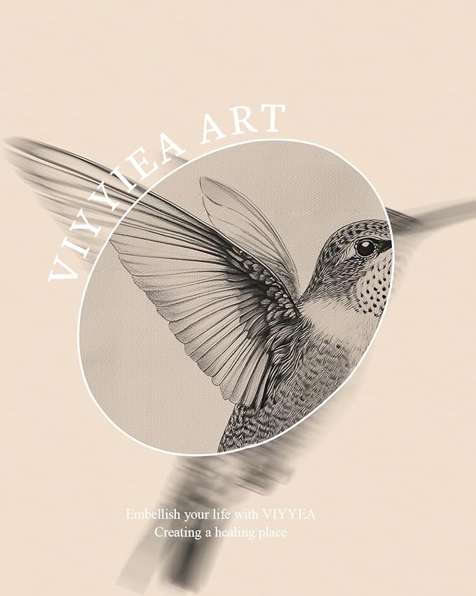 VIYYIEA Vintage Gold Framed Wall Art for Living Room, Birds Canvas Prints Home Decor, Sketch Painting Picture, Bedroom Wall Decor Gifts for Friends or Family -【Hummingbird】-(24L x 16W)