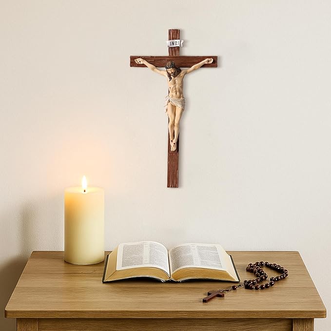 TALPGOD Crucifix Wall Cross 10 Inch,Jesus Cross Home Décor,Jesus Statue Catholic Hanging Cross for Wall Art,Religious Wall Crucifix Decor,Crucifijos Catolicos