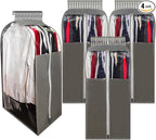 15" Gusseted Suit Bags for Closet Storage, 40" Clear Garment Bags for Hanging Clothes, Completely Sealed Suits Covers and Dust-proof Protector with Full Heavy-duty Side Zipper for Travel, 4-Pack