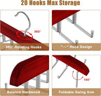 Tie Rack Hanger for Closet, 2 in 1 Belt Tie Hangers with 20 Folding Hooks, 360 Degree Rotating Wooden Tie Holder Organizer for Men Ties Belts Scarves Tank Tops Accessories, Walnut (1 Pack)