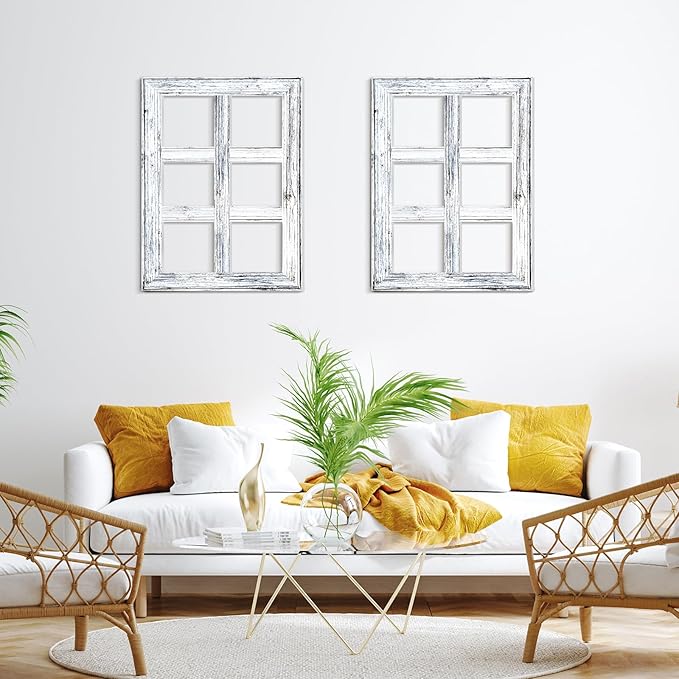 Thyle 6 Pcs Wooden Window Frame Wall Decor Rustic Wall Decor 15.75" x 11.81" White Wooden Decorations for Vintage Home Living Room Bedroom Bathroom Country Farmhouse