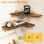 Homode Corner Floating Shelves, Corner Shelves Wall Mounted with Cord Hole, Set of 3 L Shape Wood Wall Storage Shelves for Living Room Bedroom Bathroom Kitchen, Rustic Brown
