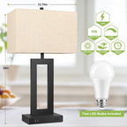 TOBUSA 28’’ Tall Lamps for Living Rooms Set of 2, Modern Black Touch Control Table Lamps for Bedroom, 3 Way Dimmable Bedside Lamps with 2 USB Ports&AC Outlet, High-end Decor Lamp for Home Office
