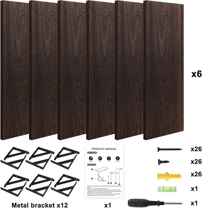 YGEOMER Brown Floating Shelves for Wall, 16.5 Inch Farmhouse Wall Shelves for Bedroom, Bathroom Storage, Living Room and Kitchen Decor (Set of 6 Brown)