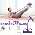 Pedal Resistance Bands with Handles, 6-Tubes Manual Tension Training Pedal, Multifunction Fitness Bands, Natural Rubber Foot Pedal for Strength Training, Tummy, Waist, Arm, Leg Slimming