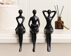 Quoowiit Black Thinker Statue Book Shelf Decor, Minimalist Modern Home Decor Collectable Figurines Office Desk Unique Coffee Table Decorations for Living Room 3 Piece