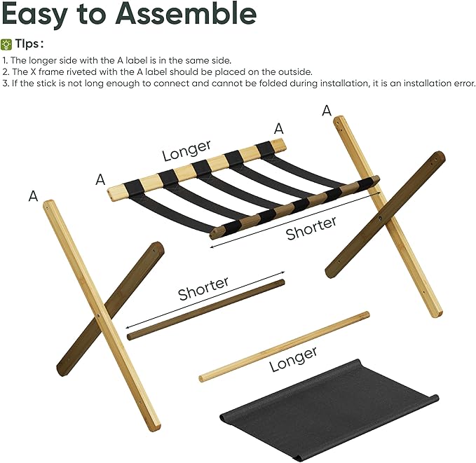 2 Pack Luggage Rack, Folding Luggage Rack for Guest Room, Bamboo Suitcase Stand Holds up to 131 lb, Luggage Stand with Storage Shelf for Hotel, Bedroom