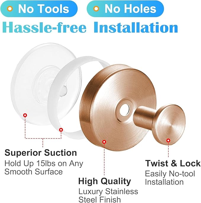 Linwnil Suction Cup Wreath Hanger，Suction Cup Hooks Hanging 10 Lbs，Waterproof Suction Cup Wreath Holder for Windows, Shower, Wreaths，Smooth Doors (Rosegold, 2 Pack)