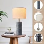 Reaketon 20.5" Modern Ceramic Table Lamps for Bedroom Set of 2, Bedside Lamps for Night Stands with Beige Lampshade, Farmhouse Table Lamp for Living Room Office Dorm, Grey