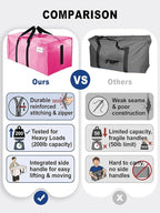 8 Pack Large Strong Moving Bags with Zippers & Carrying Handles - Water-Resistant - Heavy Duty Storage Tote for Space Saving, Fold Flat, Alternative to Moving Box (Pink)