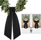2 Pcs Black Wreath Sash for Front Door Linen Wreath Ribbon Bow for Yard Porch Garland Home Decor