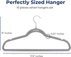 SereneLife 10-Pack Velvet Hangers – Non-Slip Clothes Hangers with Heavy Duty Design, Slim Space-Saving Coat Hangers with 360° Swivel Hook, Strong Lightweight Closet Organizer Set for Clothes (Grey)