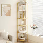 Hzuaneri Corner Shelf Stand, 6-Tier Glass Bookshelf Bookcase, Bathroom Organizer, Plant Stand, Steel Frame, Tempered Glass, Modern Style for Living Room, Bathroom, Kitchen, Golden CS90600G