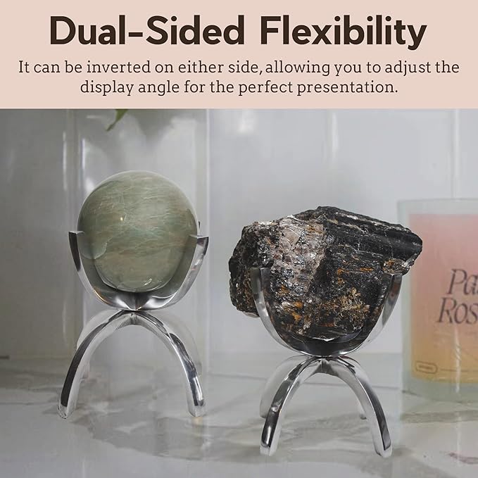 My Shelfie - Modern Silver Claw Rock Display Stand, Crystal Holder with Invertable Design, Crystal Display Holds Crystals From 2-3 Inches, Handmade Aluminum Rock Stands for Display, Large