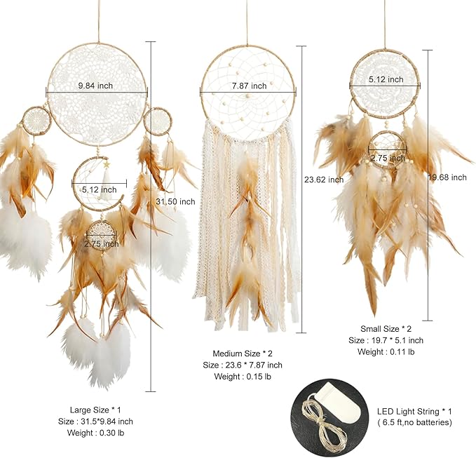 Dream Catcher Boho Macrame Wall Art - 31" Large Feather Dreamcatchers for Bedroom Moon Wall Decor by Native American for Women, Teen Girls