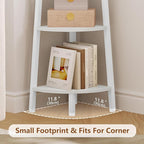 Hoctieon Corner Shelf, 6-Tier Corner Bookshelf, Rustic Ladder Shelf, Industrial Display Stand for Living Room, Kitchen, Home Office, Balcony, Small Space, Metal Frame, White