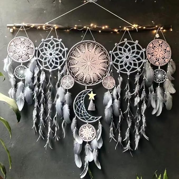 Set of 5 Boho, Hanging Large Boho Dream Catcher Wall Hanging Moon Dream Catcher Set Dream Catchers Wall Decor for Vintage Wedding Home Decorations (Flower Color)