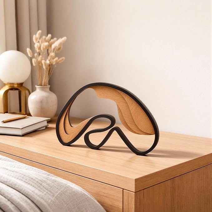Fumete Mid-Century Modern Wood Abstract Sculpture Wooden Mountain Table Decoration Modern Home Decorative Objects for Mantel Bookshelf Dresser Living Room Office & Entryway Table Decorative