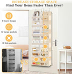 Ofiray-home Over the Door Organizer 6 Tiers, Extra Large Behind Door Storage of 12 Compartments,80 lbs Weight Capacity Hanging Storage Organizer with Clear Window Kids Toys, Shoes, Diapers,Beige