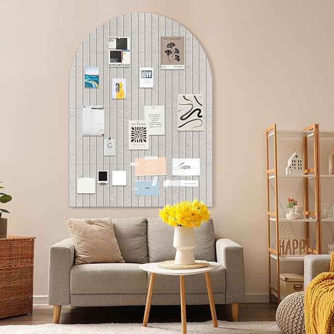 Large Cork Board for Wall & Office Decor, 48" x 36" Arched Felt Bulletin Board Pin Board Vision Board with 30 Pins – 12 Customizable Wall Tiles for Office Home Bedroom,Photo & Picture Display