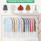 12 Pack Garment Bags for Hanging Clothes - Translucent Suit Bag for Closet Wardrobe Storage Travel - 24" x 42"