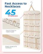 BAGSMART Hanging Jewelry Organizer, Necklace Holder Anti-tangle Earrings Rings Hanger with Pockets Hang on Closet, Wall, Door,1 Piece, Extra Large Beige