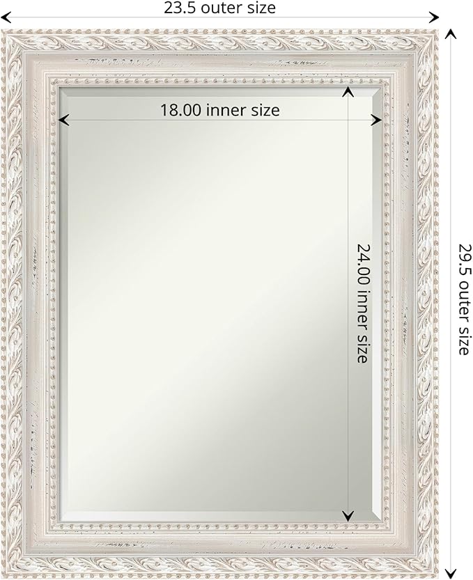 Amanti Art White Wall Mirror 30x24 Opera Off White Rectangle Bathroom Mirror for Wall Decor Living Room, Medium Traditional Wood Frame, Hangs Horizonally and Vertically, Bathroom Decor, Beveled Edge