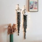 Tarklanda Moon Star Dream Catcher Decor, 2pcs Boho Home Moon Star Black Dreamcatcher, Bohemian Wall Hanging Dream Catcher Decor for Home Bedroom Craft Decoration for Holiday Mom Birthday Day Gifts