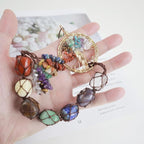 Handmade Crystal Window Car Hanging Ornaments 7 Chakra Home Decoration Feng Shui Ornament Yoga Meditation Car Decoration Tumbled Palm Stones (Style9)