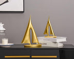 Modern Sculptures Home Decor, Gold Sailboat Decor Ornament, Boat Decorations Statue Decor, Art Sculptures and Statues, Sailboat Gifts Home Office Bathroom Shelf Decor Nautical Decor (2 Pack)