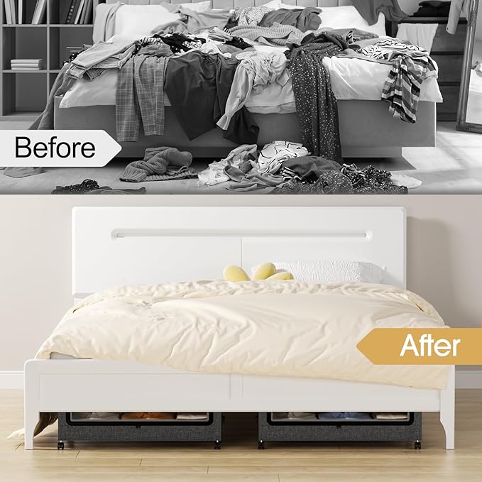 Yecaye Under Bed Storage with Wheels, 4 Pack Under the Bed Storage Containers with Lids & Label, XXL 60L Rolling Underbed Storage Drawers for Clothes, Blankets, Shoes, Hemp Gray