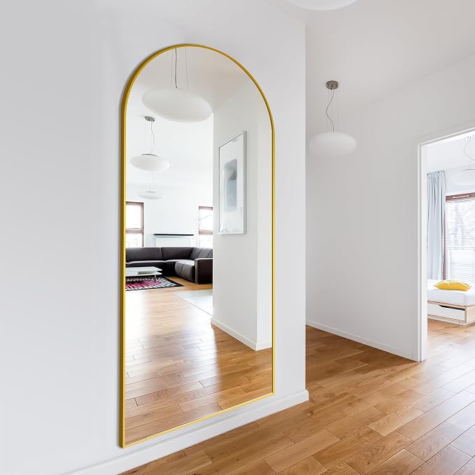 Delma Full Length Mirror, Large Floor Mirror for Wall, Bedroom, Bathroom, Living Room with Aluminium Frame (Stand, Arch 75x35-Gold)