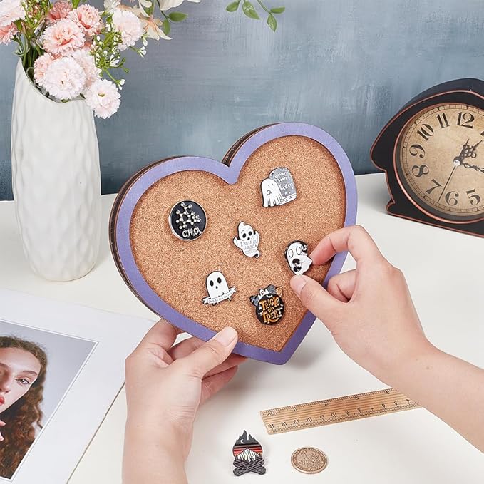 BENECREAT Purple Heart Pin Cork Board Bulletin Display Board, Wall Mounted Cork Board for Brooch Pin Storage, Office Home Festival Valentine's Decor, 6.9x7.8inch