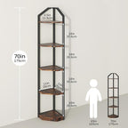Fun Memories 5 Tier Corner Shelf, 70” Corner Shelf Stand, Corner Bookshelf Plant Stand, Storage Shelf for Bathroom, Living Room, Kitchen,Home Office, Brown