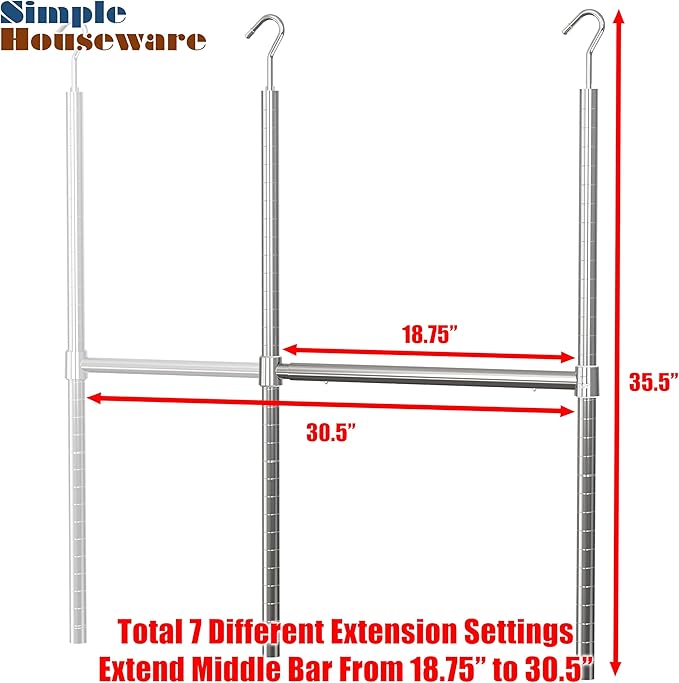 Simple Houseware Adjustable Closet Hanging Rod, Chrome - 2 Pack