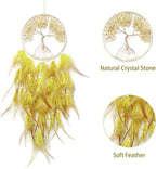Yellow Dream Catcher Wall Decor Crystal Tree of Life Dream Catchers Handmade Feather Dreamcatcher Wall Hanging Ornament for Bedroom Living Room Home Decor