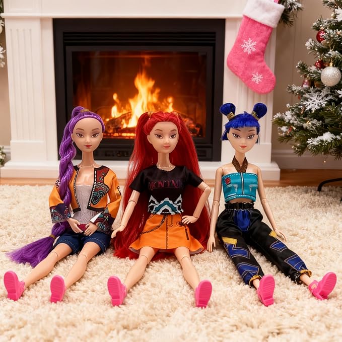 2025 New Korean Idol Dolls Set with Trendy Outfits,Singer Doll Merch Christmas Decorations Gifts (Multicolor-3PCS)