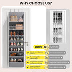 16-20 Pairs Over the Door Shoe Organizer, Clear Pockets Shoe Rack for Closet Door, Hanging Shoe Rack for Boots, Behind the Door Shoe Holder Fit All the Family's Sneakers, Boots, Heels, Grey