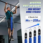Pull Up Assistance Bands with Foot Support Pedal - Upgraded Heavy Duty Resistance Bands Adjustable Weight/Height with 80Lbs Bands&Measured Strap for Strength Training Home Gym