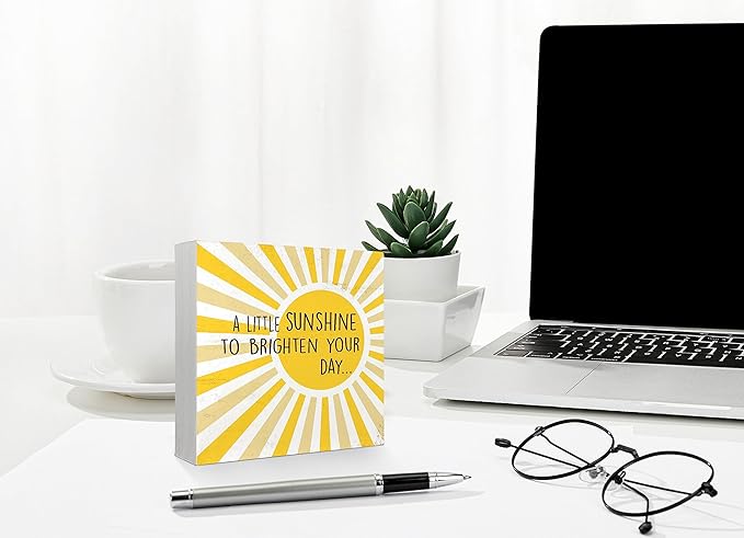 Mtrgdn Sunshine Decor A Little Sunshine to Brighten Your Day Inspirational Summer Wood Box Sign Desk Decor Boho Wooden Box Block Sign Decorations for Home Office Wall Tabletop