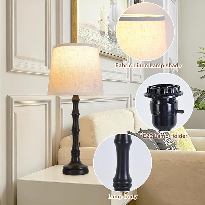 Lamps Set of 2 Modern Farmhouse Table Lamp Bedside Reading Lamps Living Room End Tables Set Lamps for Night Stands Bedroom Night Lamp,High 27 Inch,Black,With Fabric Lamp Shade,Bulb Not Included