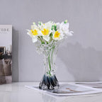 Blue White Clear Wave Vases Gradient, Murano Hand Blown Glass Vase Unique Art Decorative, for Ocean Themed Coastal Home Centerpiece Modern Office Entrance Table Creativity
