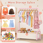 Kids Clothing Rack with Storage Shelf, Kids Dress Up Storage for Coats, Small Baby Garment Rack for Hanging Clothes, Toddler Wardrobe Closet Organizer (Classic, Pink)