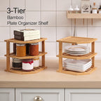 VERTORGAN 3 Tier Bamboo Corner Shelf(4 Pack),Dish Drying Rack,Plate Organizer,Kitchen Spice Rack for Countertop and Cabinet