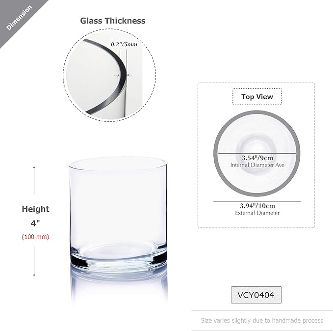 WGVI WGV Cylinder Vase Bulk, 4" W x 4" H, Floral Container, Glass Candle Holder Centerpiece Planter Terrarium for Wedding Party Event, Home Office Decor, Clear, 12 Pieces