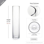 WGVI Quality Thick Weighted Tall Clear Cylinder Glass Vases, 4" W x 18" H, Flower Arrangement Floating Candle Holders Wedding Centerpieces Event Floral Container Display Decor, Bulk Wholesale, 12 Pcs