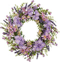 Purple Hydrangea Wreath for Front Door, 22 Inch Spring Wreath with Lavender & Artificial Flowers, Berry and Grain Accents, Rustic Farmhouse Floral Wreath for Outdoor Porch Indoor Home Decor