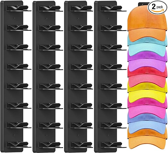 4 Pack Hat Organizer for Baseball Caps, Hat Rack for Wall, Strong Adhesive & Screw-in Cap Holder hat hangers for Closet Door & Bedroom