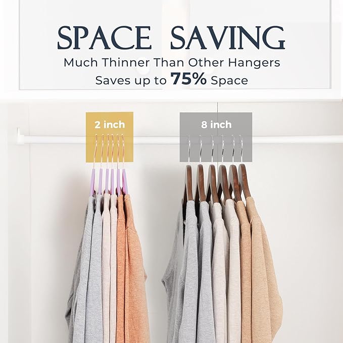 HOUSE DAY Lt-Purple Velvet Hangers 20 Pack, Premium Non-Slip Felt Clothes, Sturdy Heavy Duty Coat, Durable Hangers for Suits, Space Saving with No Hanger Mark, 360° Swivel Rotating Rose Gold Hook